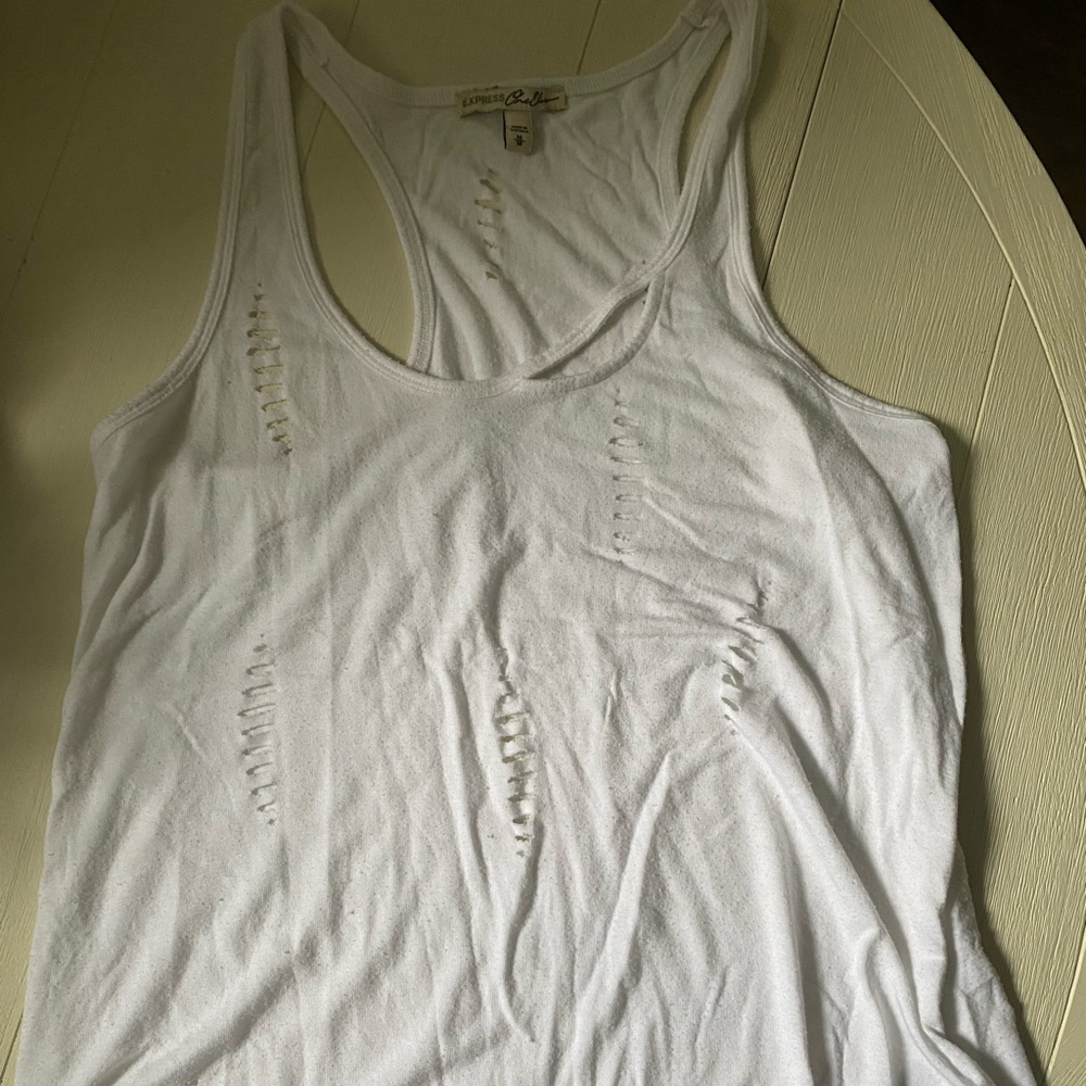 Express white halter top with rips. Size medium